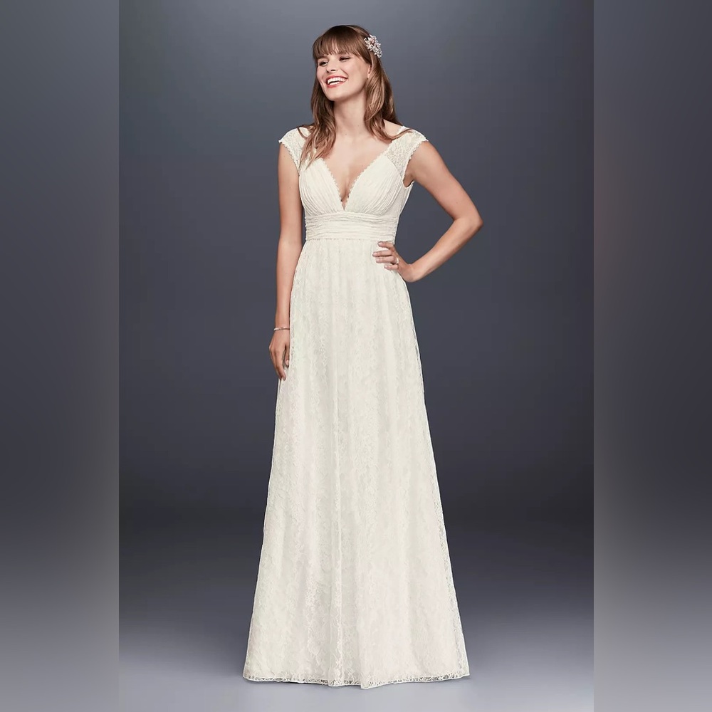 Galina Wedding Dress SZ 12 Ivory Cap Sleeve Chantilly Lace NWT STYLE# KP3820